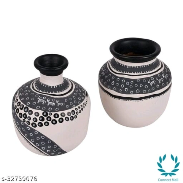 Vase Earthen White Warli (Set of 2) Handicraft like Madhubani and Warli.